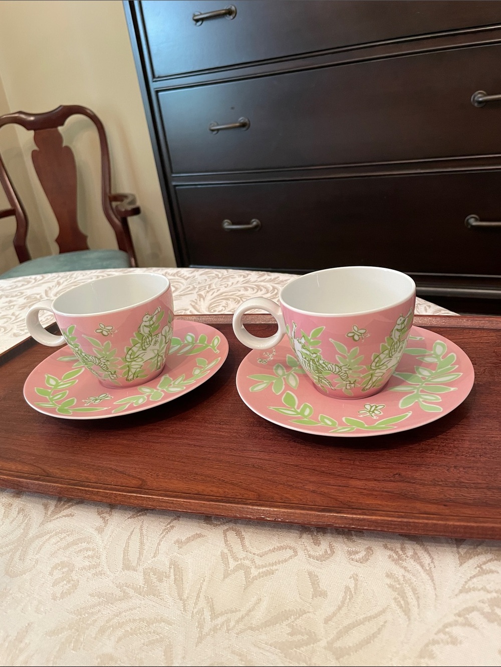 Set of Lilly Pulitzer Pink Jungle Cups and Saucers, New
